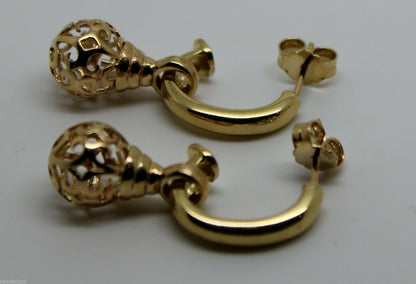 Kaedesigns Genuine 9ct 9k 375 Yellow, Rose or White Gold 10mm Ball Drop Filigree Earrings