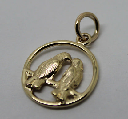 Genuine 9ct Yellow or Rose or White Gold or Silver Lovebirds Love Birds Pendant