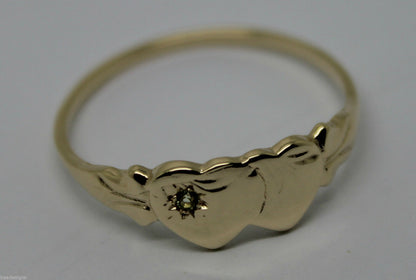 Genuine 9ct 9k 375 Yellow, Rose or White Gold Double Heart Signet Ring Peridot -August Birthstone