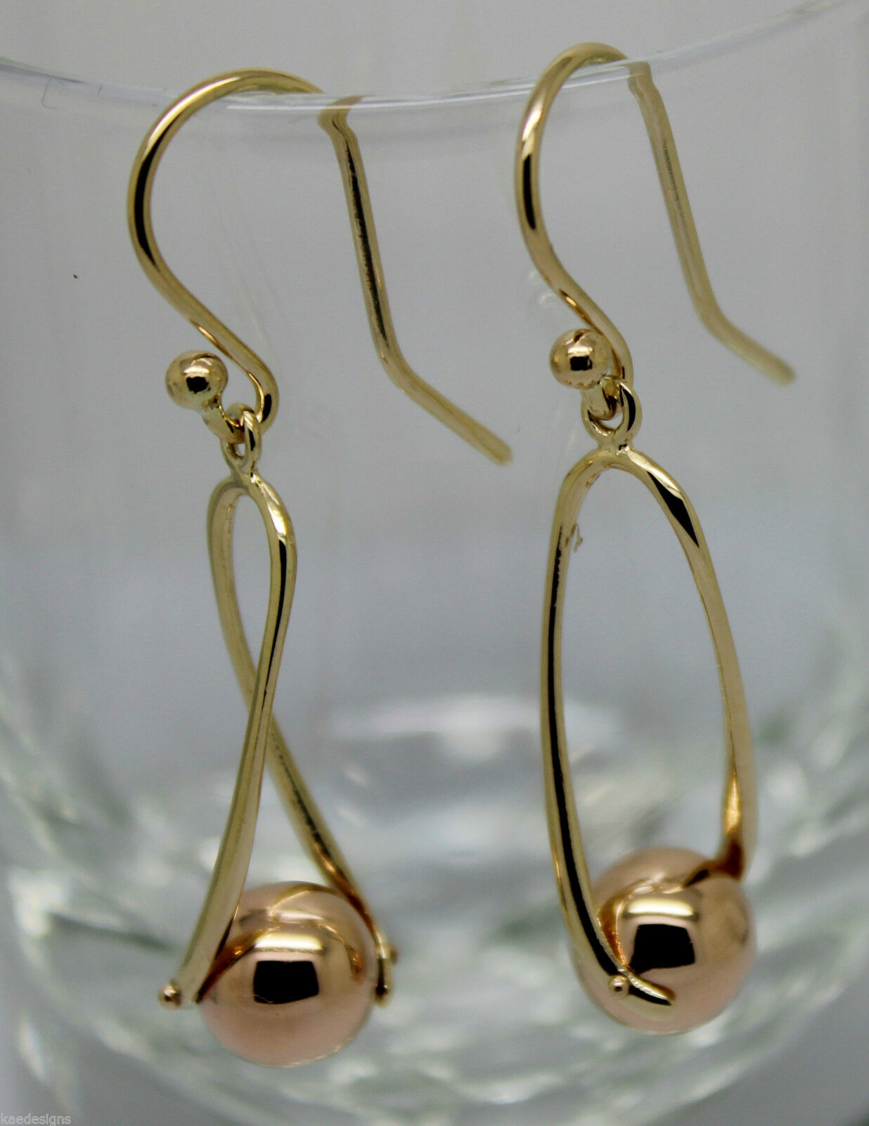 Kaedesigns 9ct 9kt 375 Yellow & Rose Gold 8mm Ball Drop Earrings