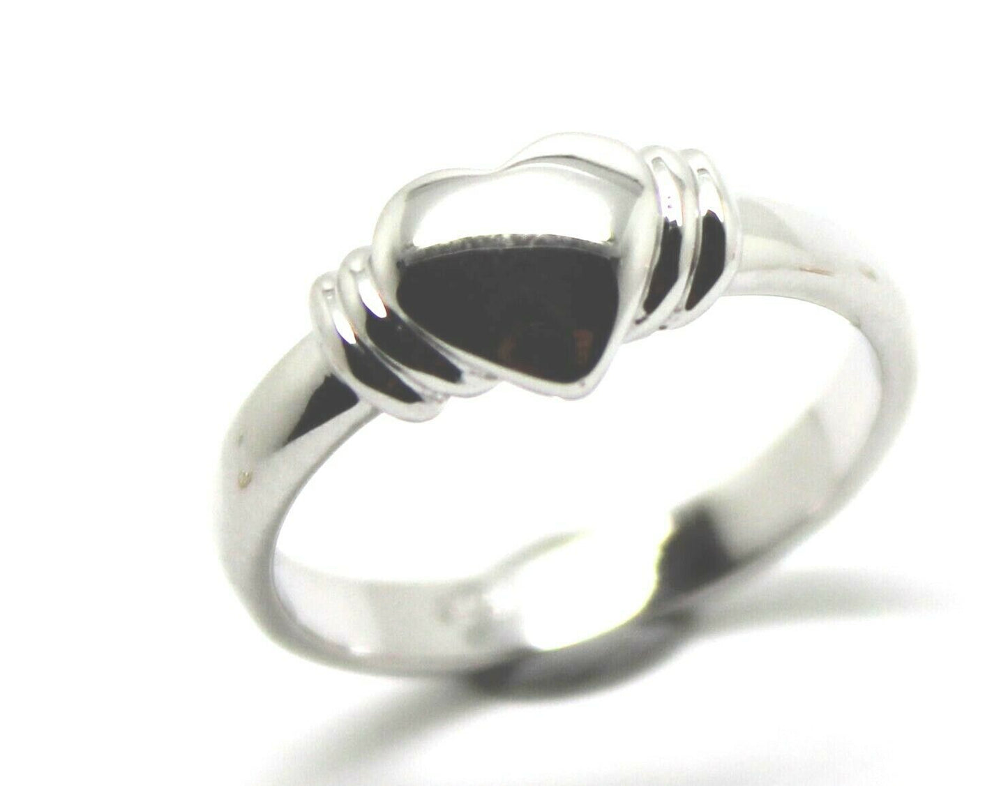 Genuine 9ct 9k Small Solid White Gold Heart Signet Ring - Ring size F