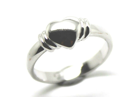 Genuine 9ct 9k Small Solid White Gold Heart Signet Ring - Ring size F