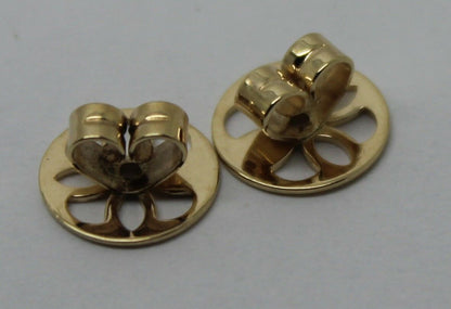 Genuine 9ct or 18ct Yellow or White Gold Filigree Disc Earrings Butterfly Backs