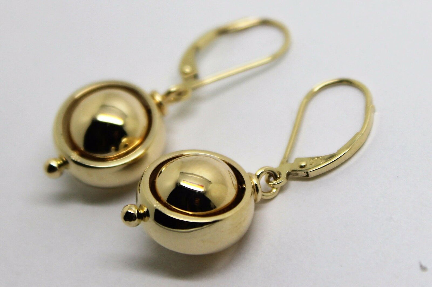 Heavy 9ct 9k 375 Yellow, Rose or White Gold Continental Hooks 10mm Ball Spinning Belcher Earrings