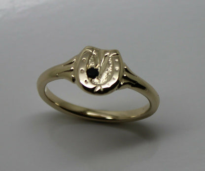 Size O New Genuine New 9ct Yellow, Rose or White Gold Childs Horse Shoe Sapphire Set Ring