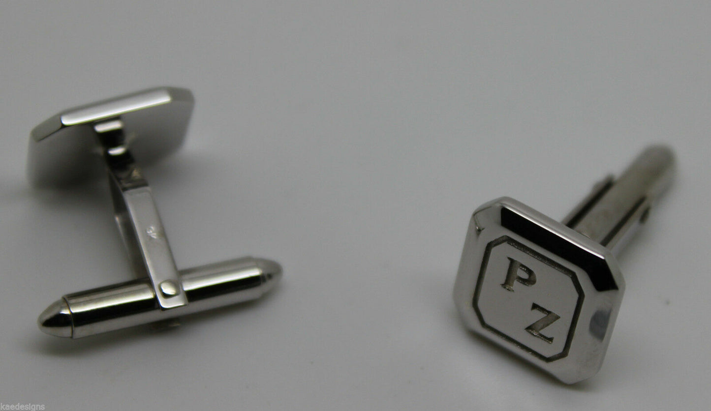 Genuine 9ct 9K Full Solid Custom Made Heavy Engraved Cufflinks White Gold