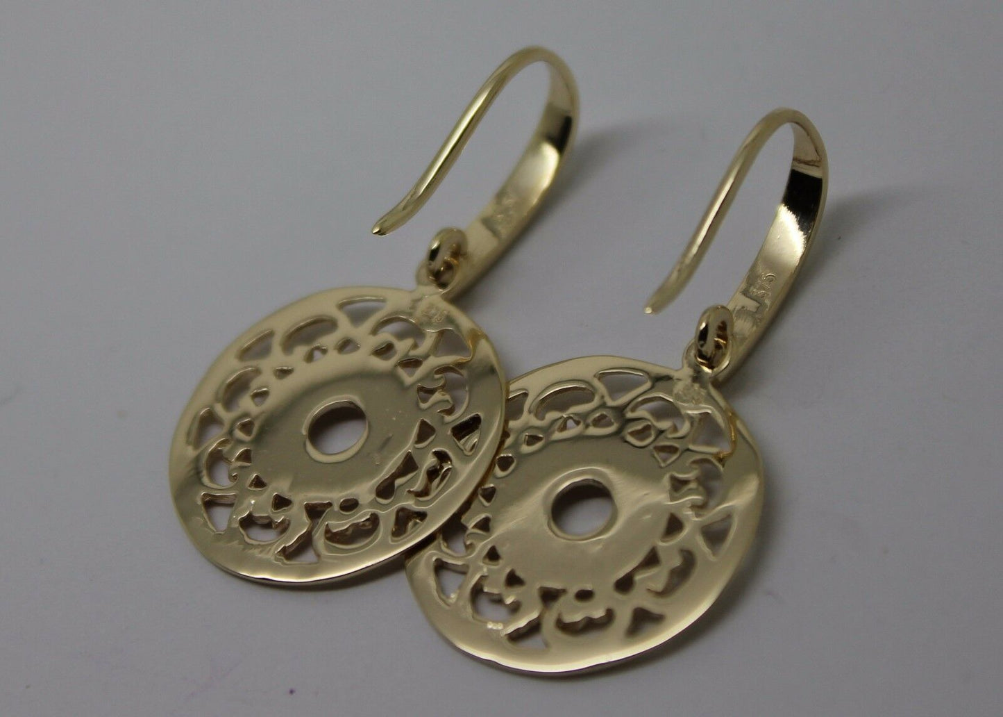 Kaedesigns New Genuine 9ct Yellow, Rose or White Gold Flat Filigree Drop Round Earrings
