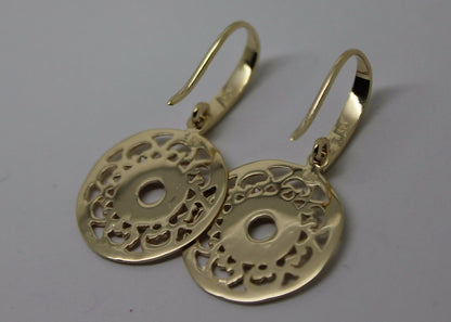 Kaedesigns New Genuine 9ct Yellow, Rose or White Gold Flat Filigree Drop Round Earrings