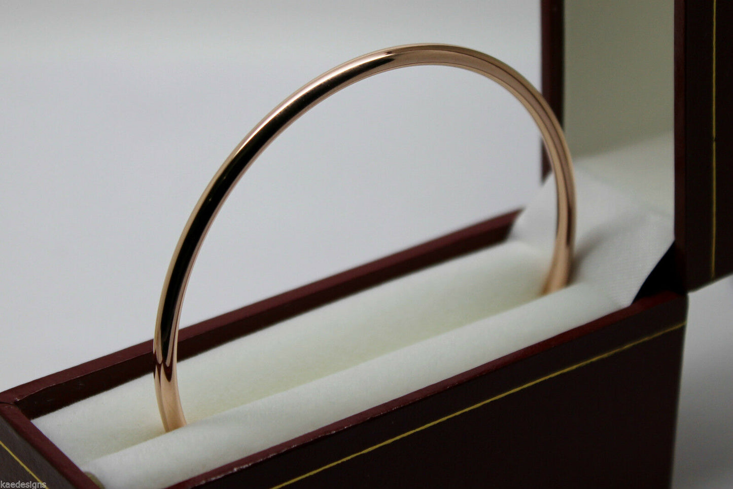 Genuine 9ct 9K 375 Yellow, Rose or White Gold 3mm Wide Hollow Golf Bangle 64mm Diameter