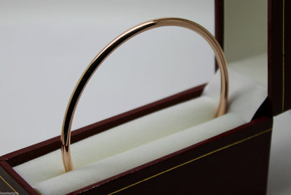Genuine 9ct 9K 375 Yellow, Rose or White Gold 3mm Wide Hollow Golf Bangle 64mm Diameter