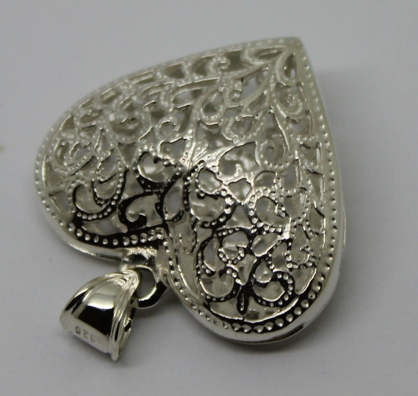 Genuine Sterling Silver 925 Huge Heavy Large Filigree Heart Pendant