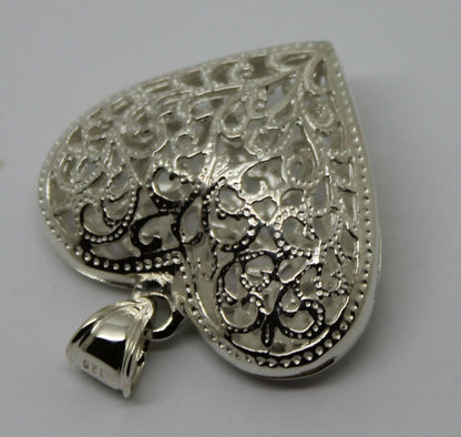 Genuine Sterling Silver 925 Huge Heavy Large Filigree Heart Pendant