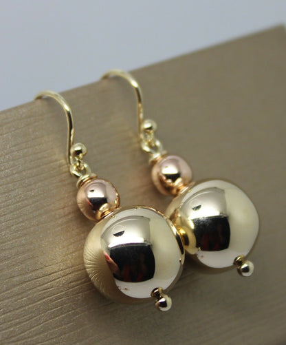 Kaedesigns Genuine Huge 9ct 9K 375 Yellow & Rose Gold Hook Ball Drop Earrings