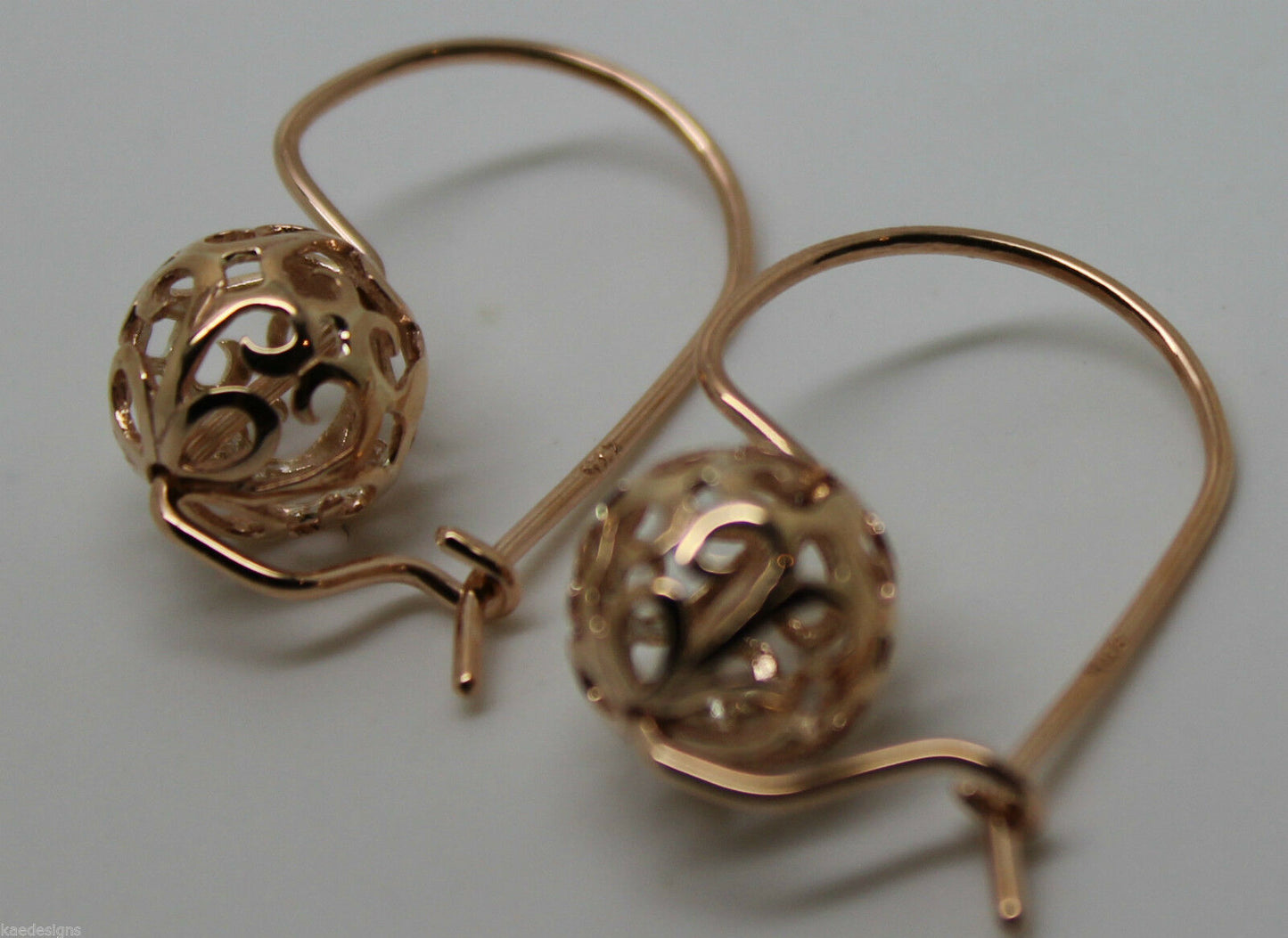 Genuine Solid 9ct 9k 375 Yellow, Rose or White Gold 10mm Euro Ball Drop Filigree Flower Earrings