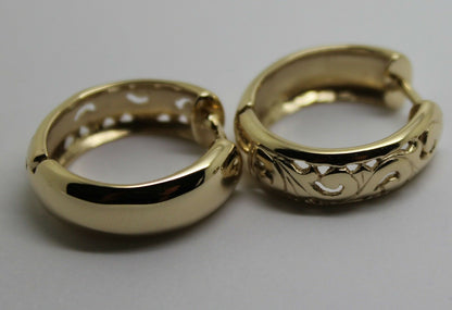Kaedesigns Genuine 9ct 9k 375 Solid Yellow, Rose or White Gold Hoop Filigree Huggies Earrings