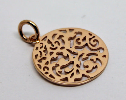 Genuine Solid 9ct 9kt 375 Yellow, White Or Rose Gold Round Filigree Pendant