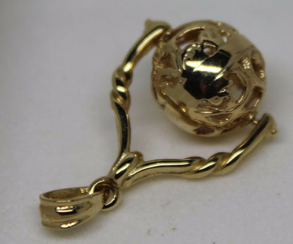 Genuine 9ct 9kt 375 Yellow, Rose Or White Gold 12mm Filigree Ball Spinner Pendant
