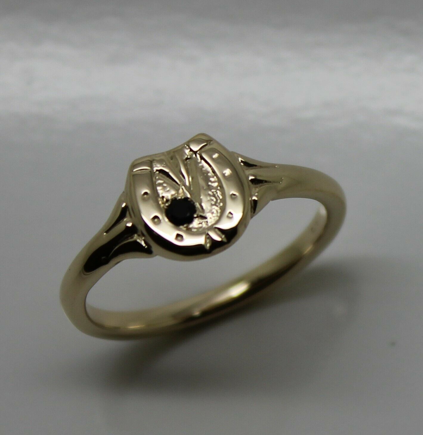 Size O New Genuine New 9ct Yellow, Rose or White Gold Childs Horse Shoe Sapphire Set Ring