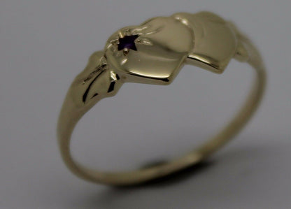 Genuine 9ct Yellow Gold 375 Amethyst (Birthstone Of February) Double Heart Signet Ring
