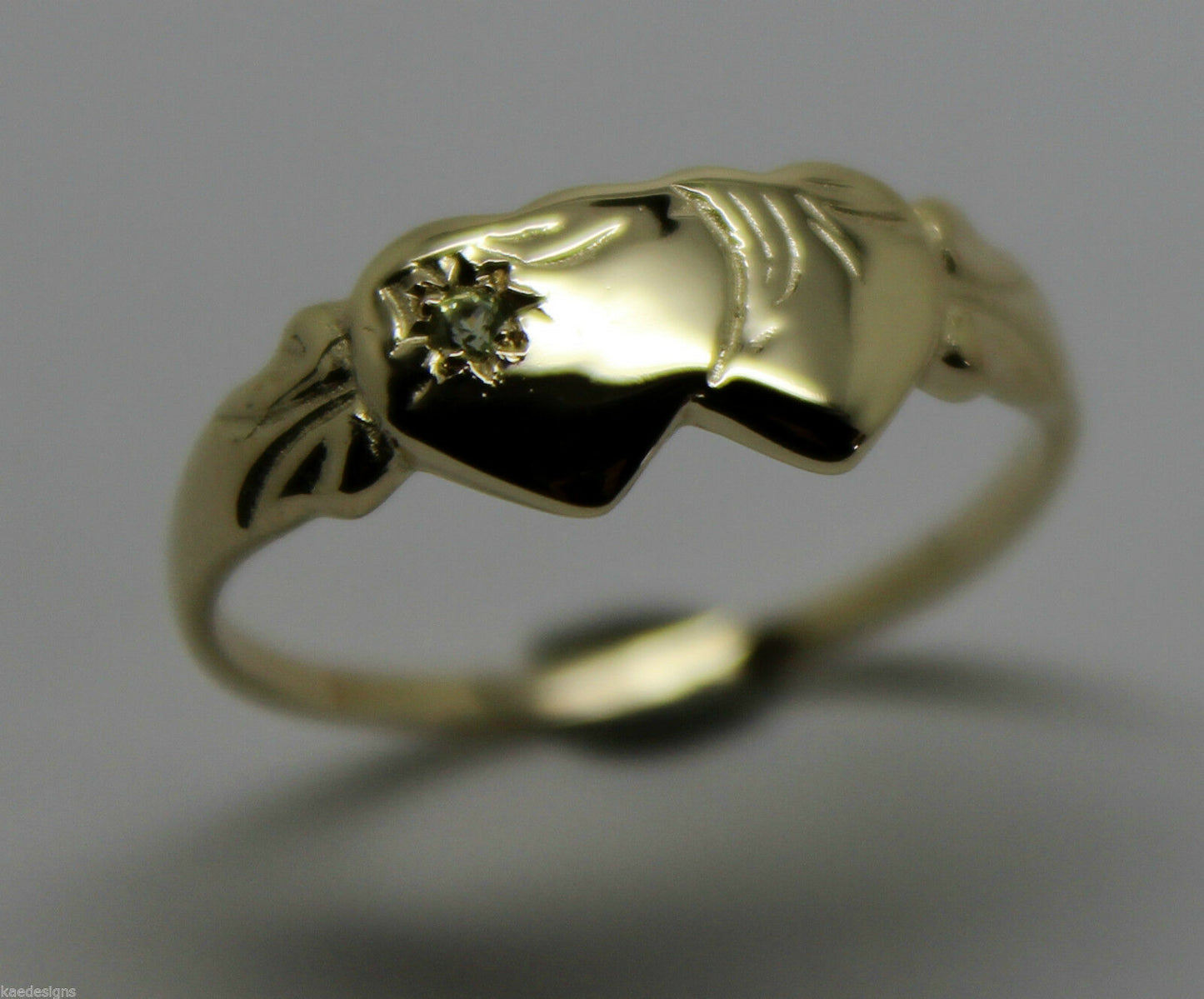 Genuine 9ct 9k 375 Yellow, Rose or White Gold Double Heart Signet Ring Peridot -August Birthstone