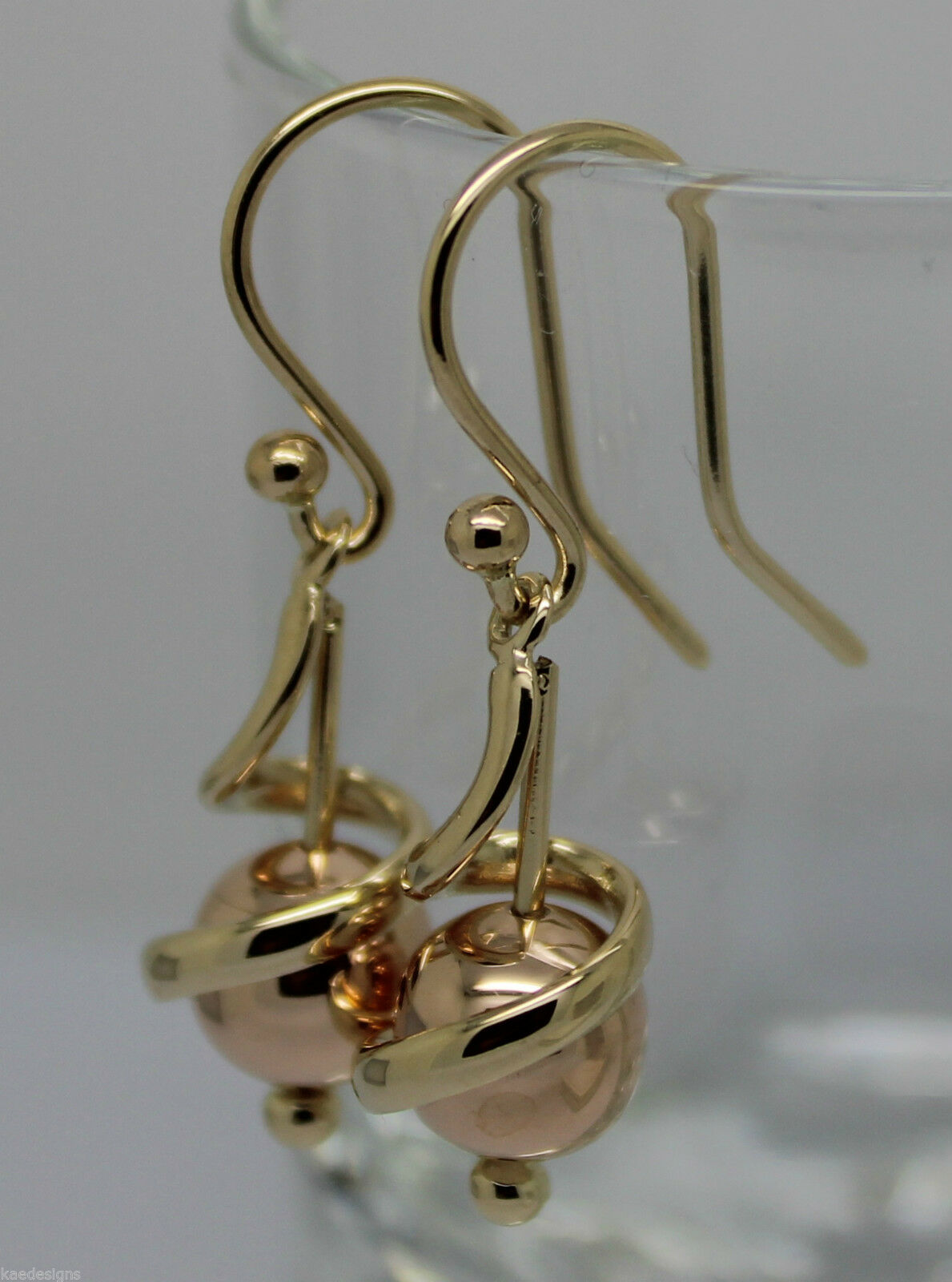 Kaedesigns New Genuine 9ct 9k Yellow & Rose Gold 8mm Swirl Ball Earrings