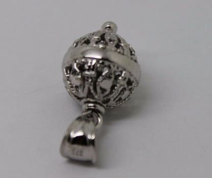 Genuine 9ct 9kt White Gold 12mm Filigree Ball Pendant