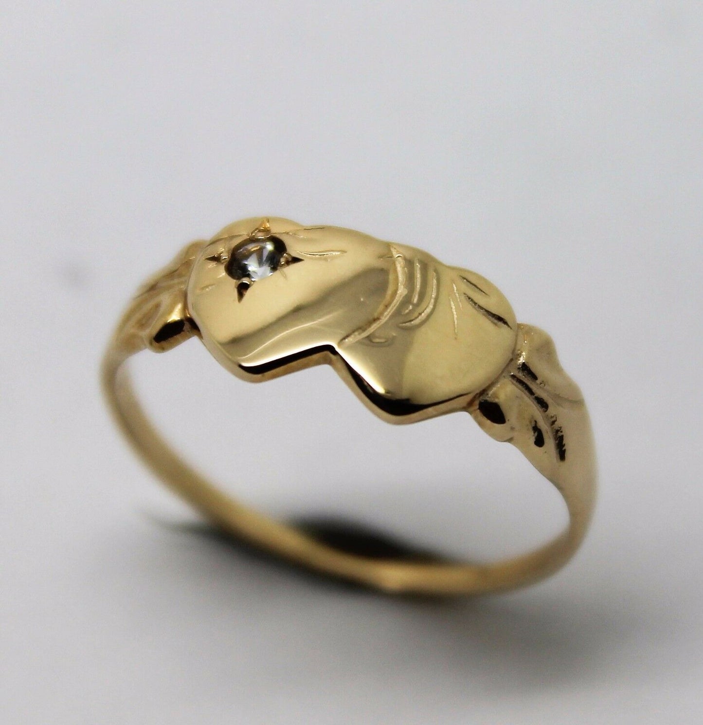 Genuine 9ct Yellow, Rose or White Gold Double Heart White Sapphire Signet Ring - Choose your size