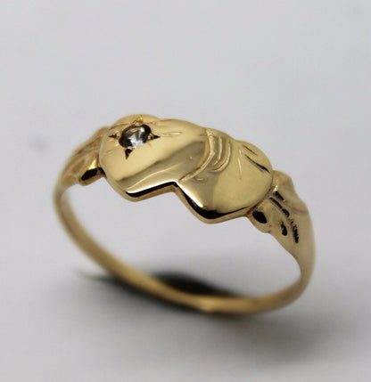 Genuine 9ct Yellow, Rose or White Gold Double Heart White Sapphire Signet Ring - Choose your size