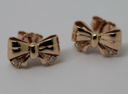Genuine 9ct Yellow, Rose or White Gold Butterfly Stud Earrings Set With Four Genuine Diamonds
