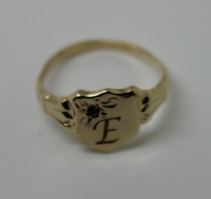 Genuine 9ct Small Yellow Gold Amethyst Shield Signet Ring + Engraving Of One Initial - Choose your size