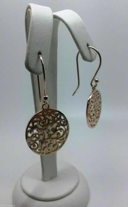 Genuine New Heavy 9ct Solid Yellow, Rose Or White Gold Filigree Oval Drop Long Hooks  Earrings