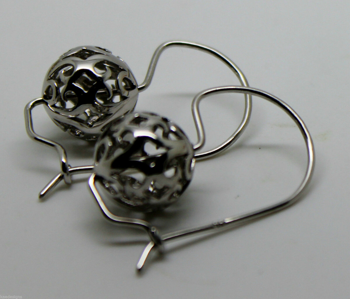 Genuine 9ct 9k 375 White Gold 12mm Ball Drop Filigree Earrings