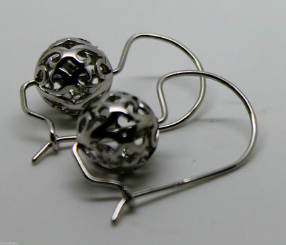 Genuine 9ct 9k 375 White Gold 12mm Ball Drop Filigree Earrings