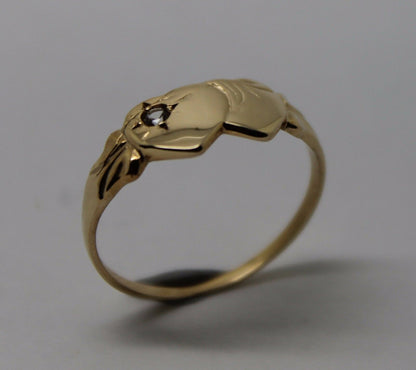 Genuine 9ct Yellow, Rose or White Gold Double Heart White Sapphire Signet Ring - Choose your size
