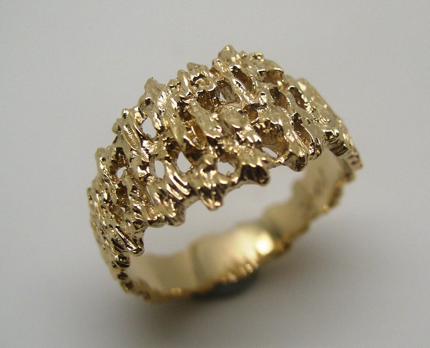 Genuine 9ct  9k 375 Full Solid Yellow, Rose or White Gold Nugget Ring 12mm Wide - Choose your size Sizes J to O