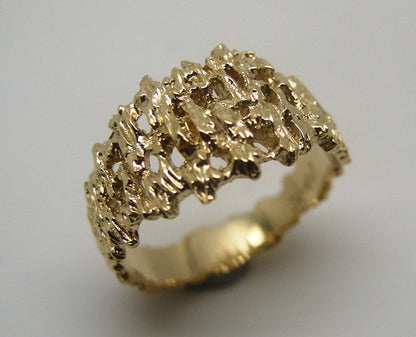Genuine 9ct  9k 375 Full Solid Yellow, Rose or White Gold Nugget Ring 12mm Wide - Choose your size Sizes J to O