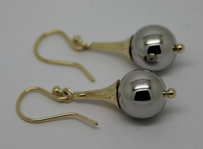 Genuine 9ct 9k 375 Two Tone Yellow & White or Rose & White Gold 12mm Ball Drop Earrings