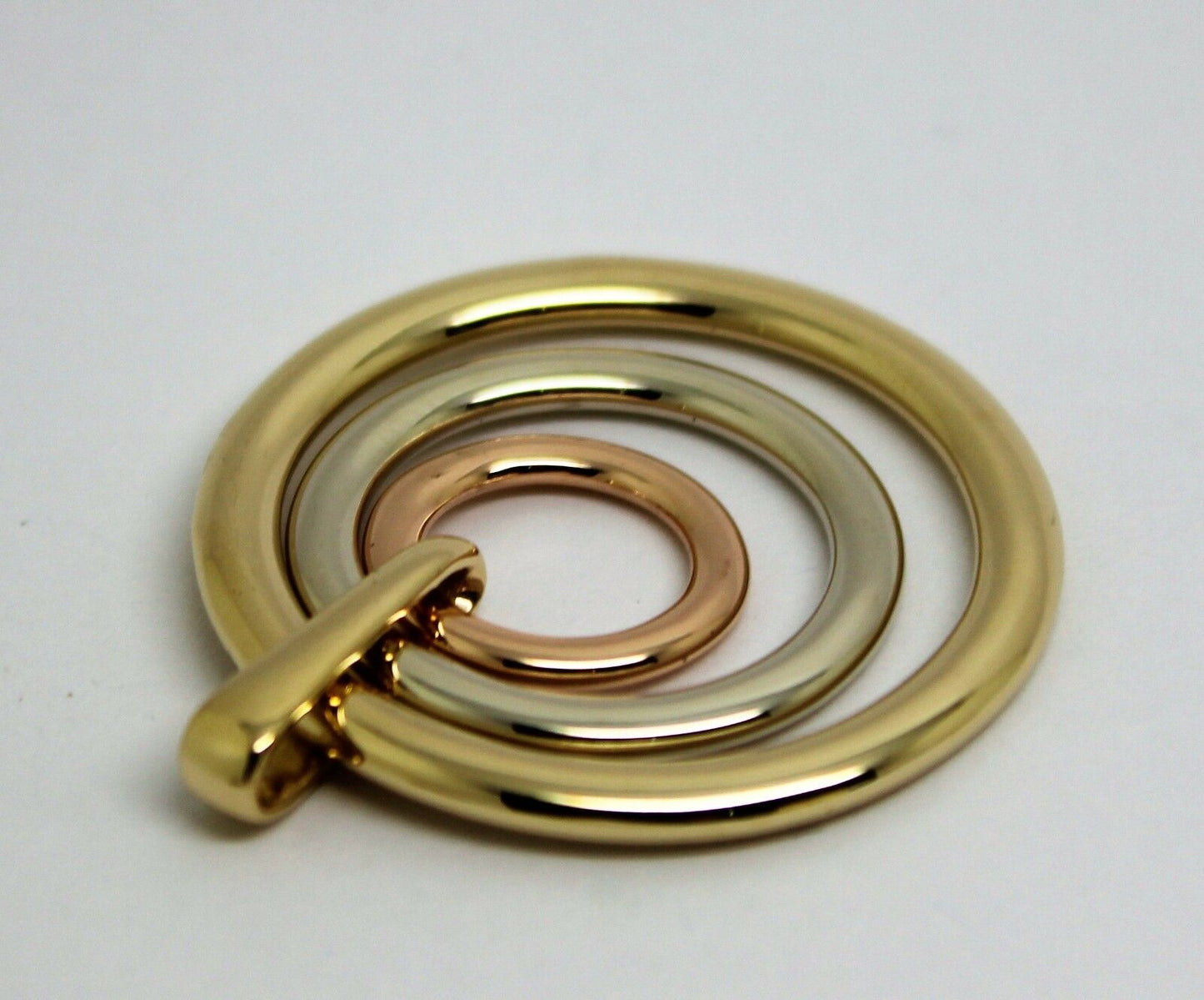 Genuine Heavy Solid 9ct 9k Yellow, White And Rose Gold 375 3 Circles Pendant