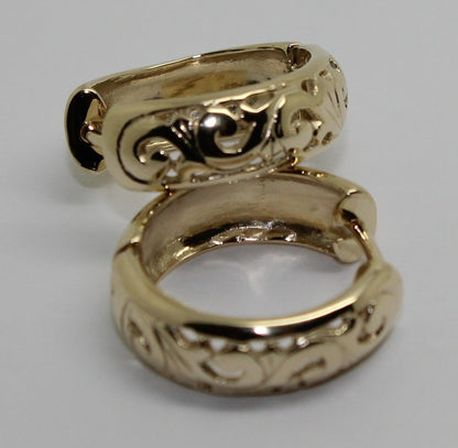 Kaedesigns Genuine 9ct 9k 375 Solid Yellow, Rose or White Gold Hoop Filigree Huggies Earrings