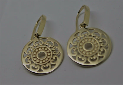 Kaedesigns New Genuine 9ct Yellow, Rose or White Gold Flat Filigree Drop Round Earrings