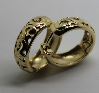 Kaedesigns Genuine 9ct 9k 375 Solid Yellow, Rose or White Gold Hoop Filigree Huggies Earrings
