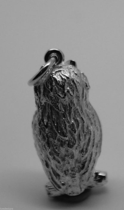 Heavy Genuine Sterling Silver 925 3D Heavy Owl Pendant