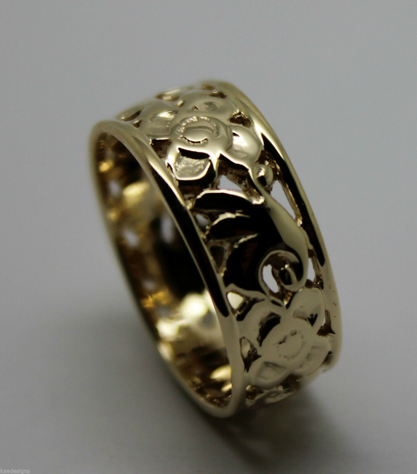 Size M - Kaedesigns, New Genuine  Solid 9ct 9K Yellow, Rose and White Gold Filigree Ring 275A