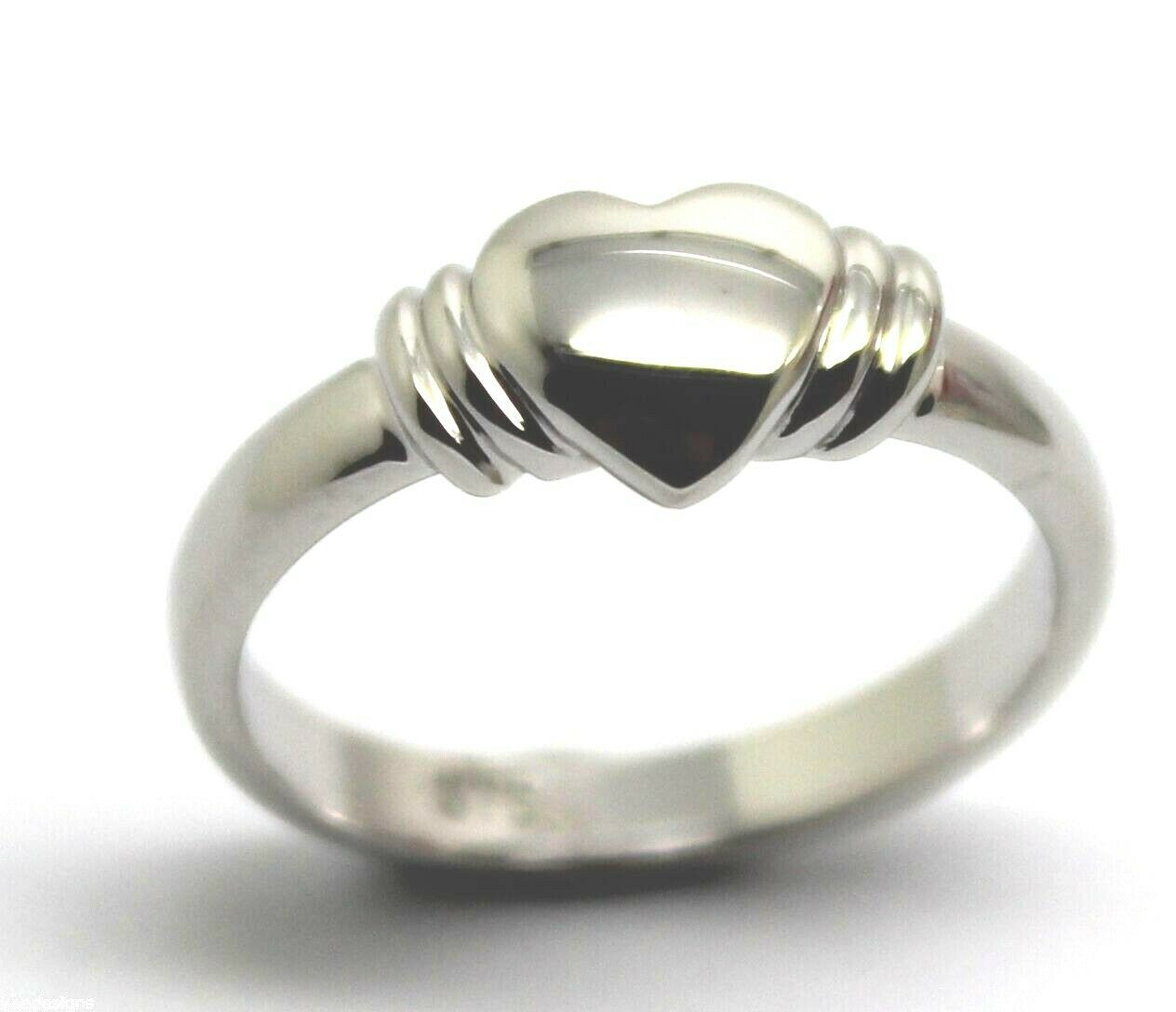 Genuine 9ct 9k Small Solid White Gold Heart Signet Ring - Ring size F