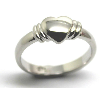 Genuine 9ct 9k Small Solid White Gold Heart Signet Ring - Ring size F