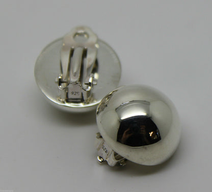 Genuine Sterling Silver 925 Half 16mm Ball Round Earrings Clip-ons