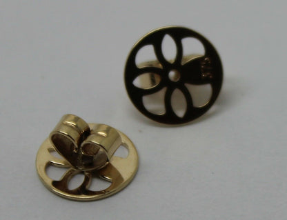 Genuine 9ct or 18ct Yellow or White Gold Filigree Disc Earrings Butterfly Backs