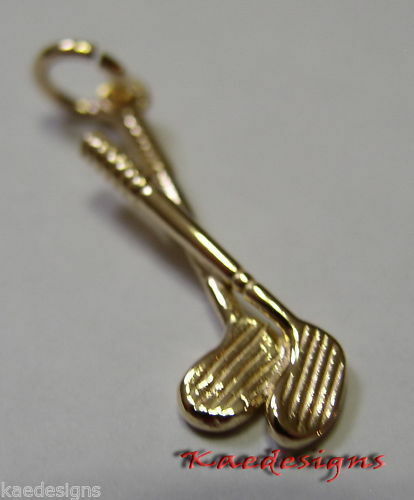Solid 9ct 9k Yellow Or Rose Or White Gold Golf Clubs Or Hockey Bat Charm / Pendant