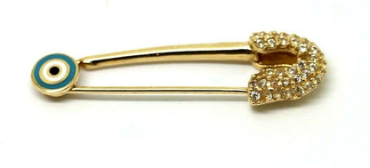 14ct Yellow Gold Baby Child's Kids Cubic Zirconia Brooch Evil Eye Mati