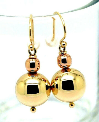 Kaedesigns Genuine Huge 9ct 9K 375 Yellow & Rose Gold Hook Ball Drop Earrings